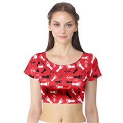 Red Short Sleeve Crop Top