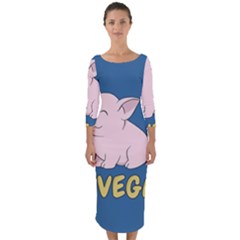 Go Vegan - Cute Pig Quarter Sleeve Midi Bodycon Dress by Valentinaart