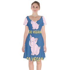 Go Vegan - Cute Pig Short Sleeve Bardot Dress by Valentinaart