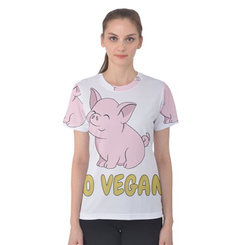 Go Vegan - Cute Pig Women s Cotton Tee by Valentinaart