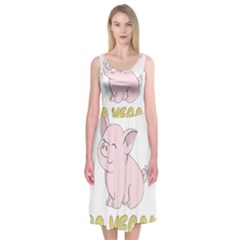 Go Vegan - Cute Pig Midi Sleeveless Dress by Valentinaart