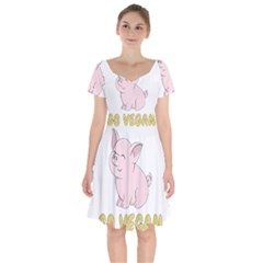 Go Vegan - Cute Pig Short Sleeve Bardot Dress by Valentinaart