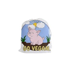 Go Vegan - Cute Pig Drawstring Pouches (small)  by Valentinaart