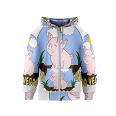 Go Vegan - Cute Pig Kids  Zipper Hoodie by Valentinaart