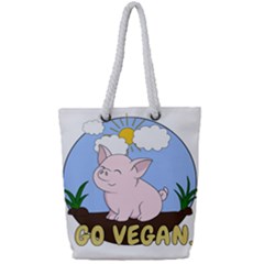 Go Vegan - Cute Pig Full Print Rope Handle Tote (small) by Valentinaart