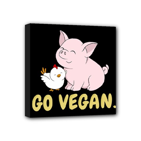 Go Vegan - Cute Pig And Chicken Mini Canvas 4  X 4  by Valentinaart
