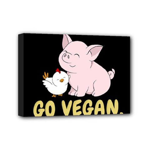 Go Vegan - Cute Pig And Chicken Mini Canvas 7  X 5  by Valentinaart