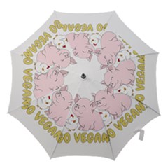 Go Vegan - Cute Pig And Chicken Hook Handle Umbrellas (small) by Valentinaart