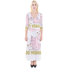 Go Vegan - Cute Pig And Chicken Quarter Sleeve Wrap Maxi Dress by Valentinaart