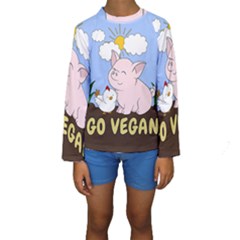 Go Vegan - Cute Pig And Chicken Kids  Long Sleeve Swimwear by Valentinaart