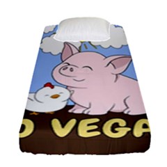 Go Vegan - Cute Pig And Chicken Fitted Sheet (single Size) by Valentinaart