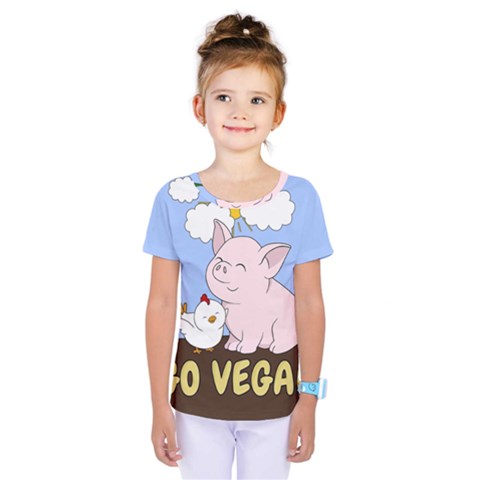 Go Vegan - Cute Pig And Chicken Kids  One Piece Tee by Valentinaart