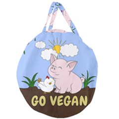 Go Vegan - Cute Pig And Chicken Giant Round Zipper Tote by Valentinaart