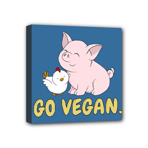 Go Vegan - Cute Pig And Chicken Mini Canvas 4  X 4  by Valentinaart