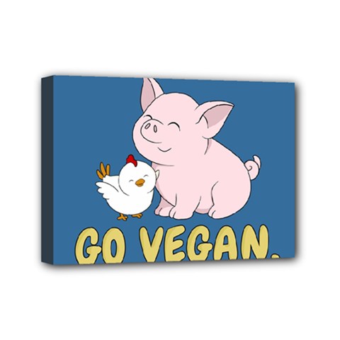 Go Vegan - Cute Pig And Chicken Mini Canvas 7  X 5  by Valentinaart