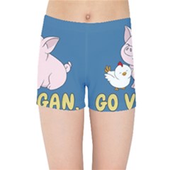 Go Vegan - Cute Pig And Chicken Kids Sports Shorts by Valentinaart