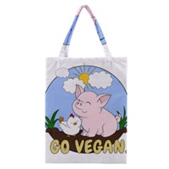 Go Vegan - Cute Pig And Chicken Classic Tote Bag by Valentinaart