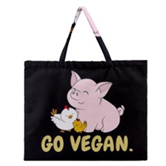 Go Vegan - Cute Pig And Chicken Zipper Large Tote Bag by Valentinaart