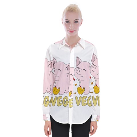 Go Vegan - Cute Pig And Chicken Womens Long Sleeve Shirt by Valentinaart