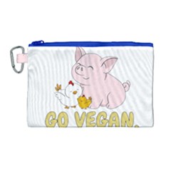 Go Vegan - Cute Pig And Chicken Canvas Cosmetic Bag (large) by Valentinaart