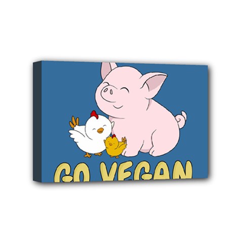 Go Vegan - Cute Pig And Chicken Mini Canvas 6  X 4  by Valentinaart