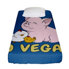 Go Vegan - Cute Pig And Chicken Fitted Sheet (single Size) by Valentinaart