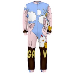 Go Vegan - Cute Pig And Chicken Onepiece Jumpsuit (men)  by Valentinaart