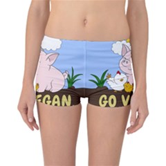 Go Vegan - Cute Pig And Chicken Reversible Boyleg Bikini Bottoms by Valentinaart