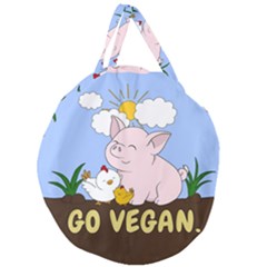Go Vegan - Cute Pig And Chicken Giant Round Zipper Tote