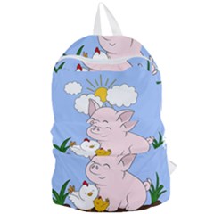 Go Vegan - Cute Pig And Chicken Foldable Lightweight Backpack by Valentinaart