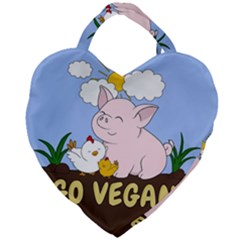 Go Vegan - Cute Pig And Chicken Giant Heart Shaped Tote