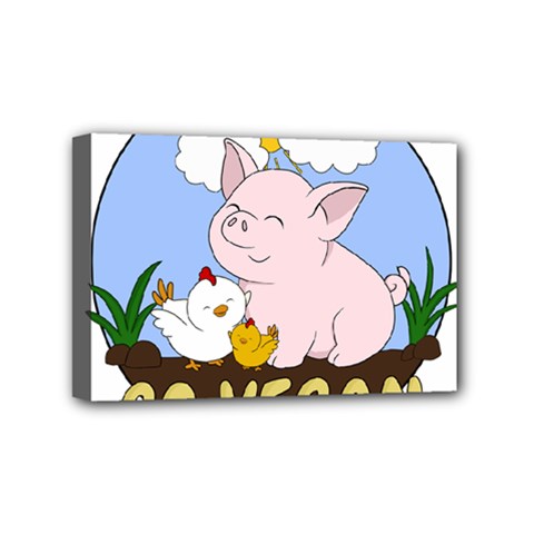 Go Vegan - Cute Pig And Chicken Mini Canvas 6  X 4  by Valentinaart