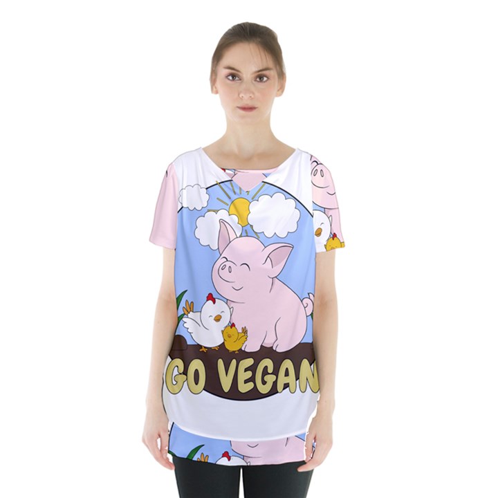 Go Vegan - Cute Pig and Chicken Skirt Hem Sports Top