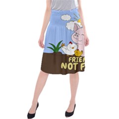 Friends Not Food - Cute Pig And Chicken Midi Beach Skirt by Valentinaart