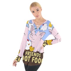 Friends Not Food - Cute Pig And Chicken Tie Up Tee by Valentinaart