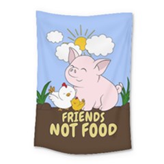 Friends Not Food - Cute Pig And Chicken Small Tapestry by Valentinaart