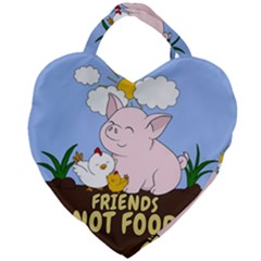 Friends Not Food - Cute Pig And Chicken Giant Heart Shaped Tote by Valentinaart