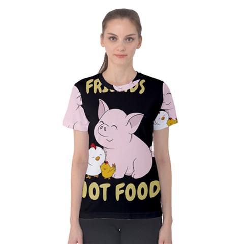 Friends Not Food - Cute Pig And Chicken Women s Cotton Tee by Valentinaart