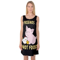 Friends Not Food - Cute Pig And Chicken Sleeveless Satin Nightdress by Valentinaart