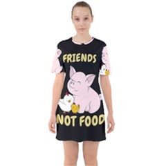 Friends Not Food - Cute Pig And Chicken Sixties Short Sleeve Mini Dress by Valentinaart