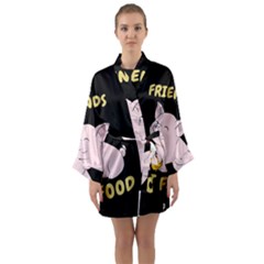Friends Not Food - Cute Pig And Chicken Long Sleeve Kimono Robe by Valentinaart