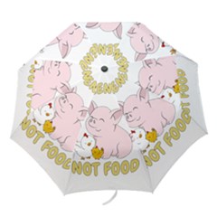 Friends Not Food - Cute Pig And Chicken Folding Umbrellas by Valentinaart