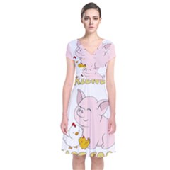 Friends Not Food - Cute Pig And Chicken Short Sleeve Front Wrap Dress by Valentinaart