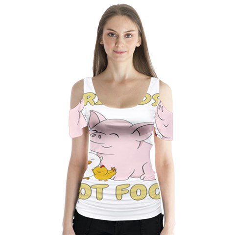 Friends Not Food - Cute Pig And Chicken Butterfly Sleeve Cutout Tee  by Valentinaart