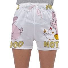 Friends Not Food - Cute Pig And Chicken Sleepwear Shorts by Valentinaart