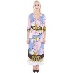 Friends Not Food - Cute Pig And Chicken Quarter Sleeve Wrap Maxi Dress by Valentinaart