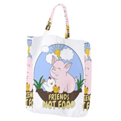 Friends Not Food - Cute Pig And Chicken Giant Grocery Zipper Tote by Valentinaart