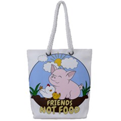 Friends Not Food - Cute Pig And Chicken Full Print Rope Handle Tote (small) by Valentinaart