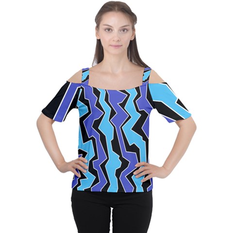 Vertical Blues Polynoise Cutout Shoulder Tee by jumpercat