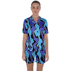 Vertical Blues Polynoise Satin Short Sleeve Pyjamas Set by jumpercat